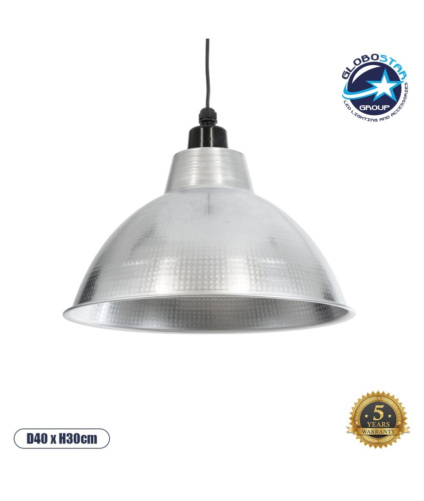 GLOBOSTAR® LOUVE 01178 Vintage Κρεμαστό Φωτιστικό Οροφής με Ντουί 1 x E27 AC 220-240V IP20 - Ασημί - Μ40 x Π40 x Υ30cm